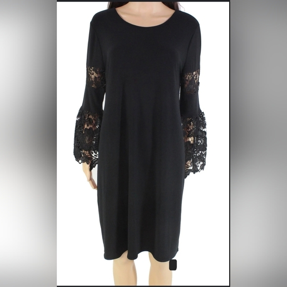 Alfani Lace Sleeve Pullover Midi Dress Size 8 Women's Black Stretch A-Line NWOT - Picture 16 of 16